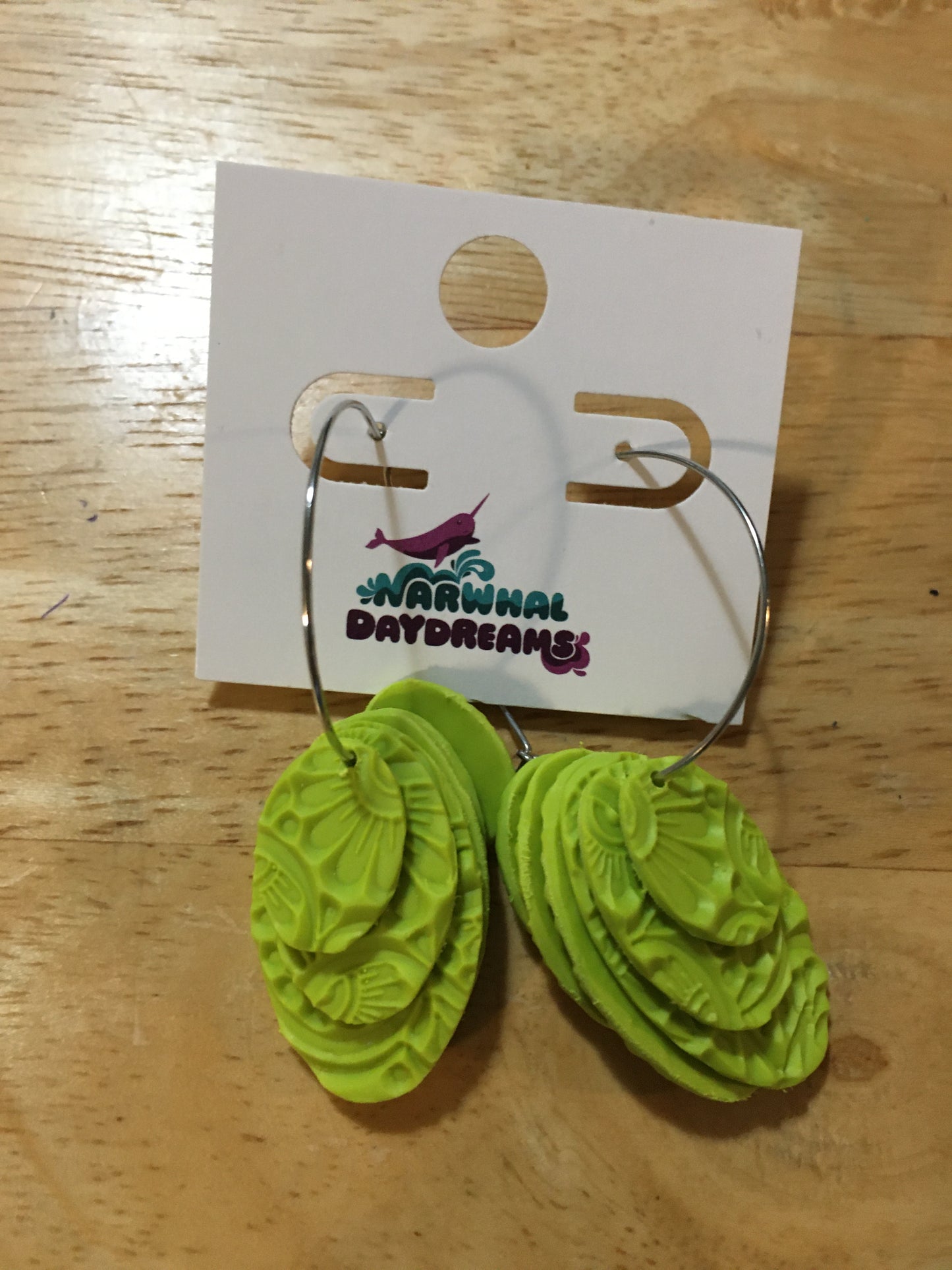 Textured chartreuse ovals hoop earrings