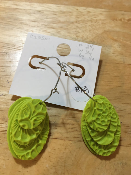 Textured chartreuse ovals hoop earrings