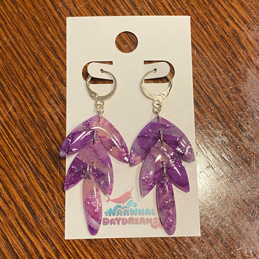 Purple and silver tiered earrings