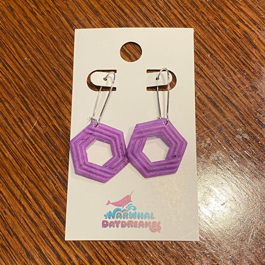 Purple matte hexagon earrings